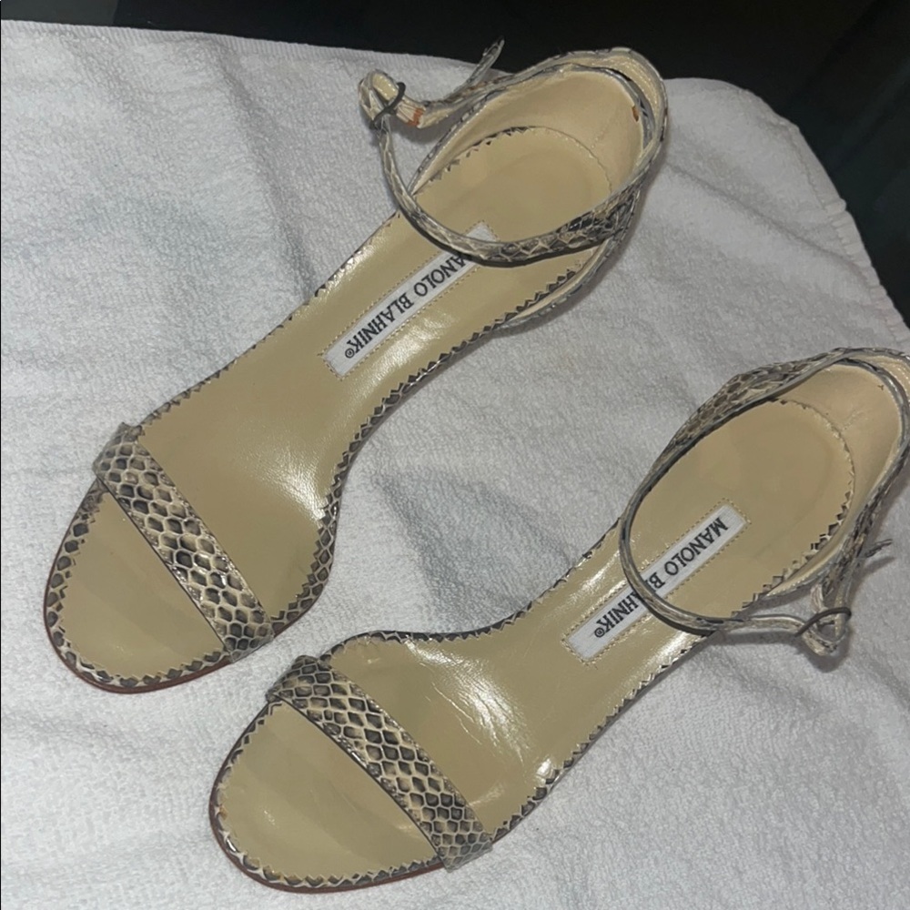 Manolo Blahnik Cream Heels with Braided Straps